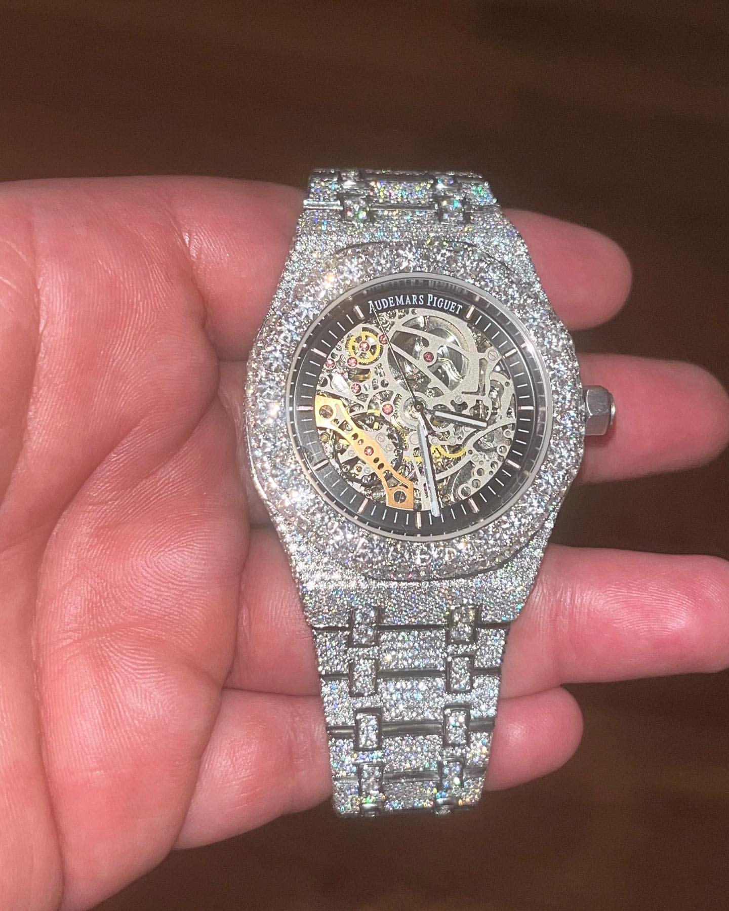 Iced Out VVS Moissanite Diamond AP Audemars Piguet Skeleton Bust Down Luxury Watch (Pass Diamond Tester)
