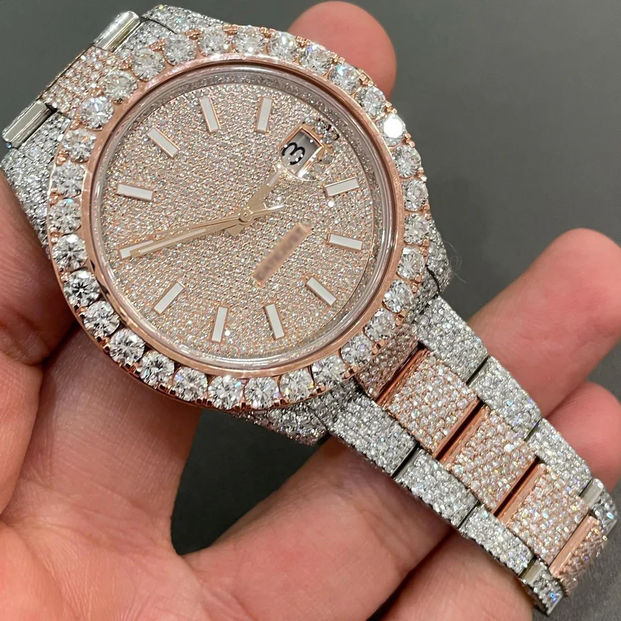 Iced Out VVS Moissanite Diamond Rolex Bust Down Luxury Watch (Pass Diamond Tester)