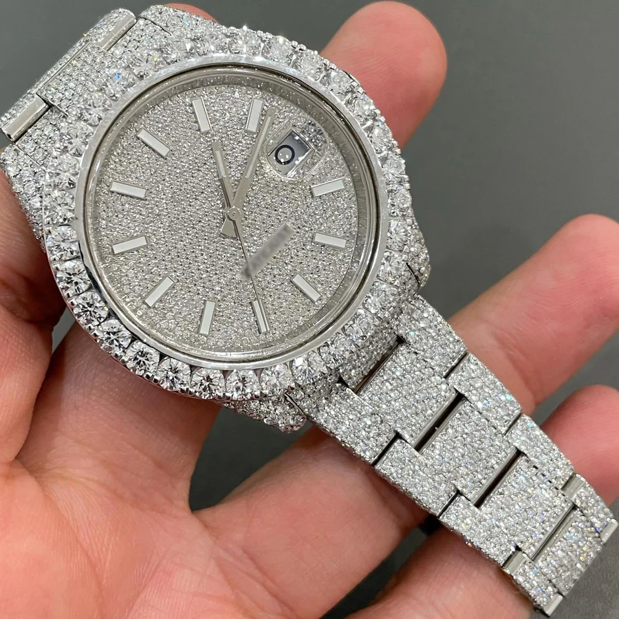 Iced Out VVS Moissanite Diamond Rolex Bust Down Luxury Watch (Pass Diamond Tester)