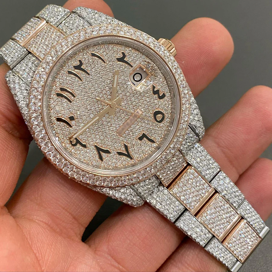 Iced Out VVS Moissanite Diamond Rolex Bust Down Luxury Watch (Pass Diamond Tester)