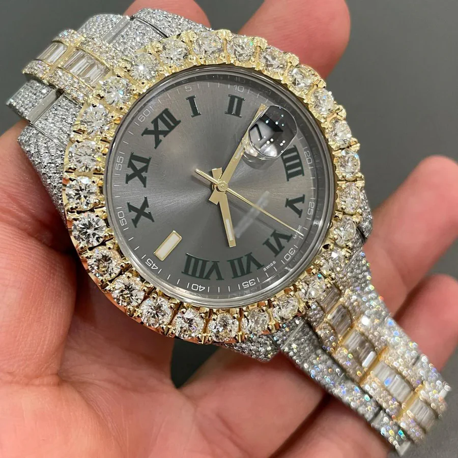 Iced Out VVS Moissanite Diamond Rolex Bust Down Luxury Watch (Pass Diamond Tester)