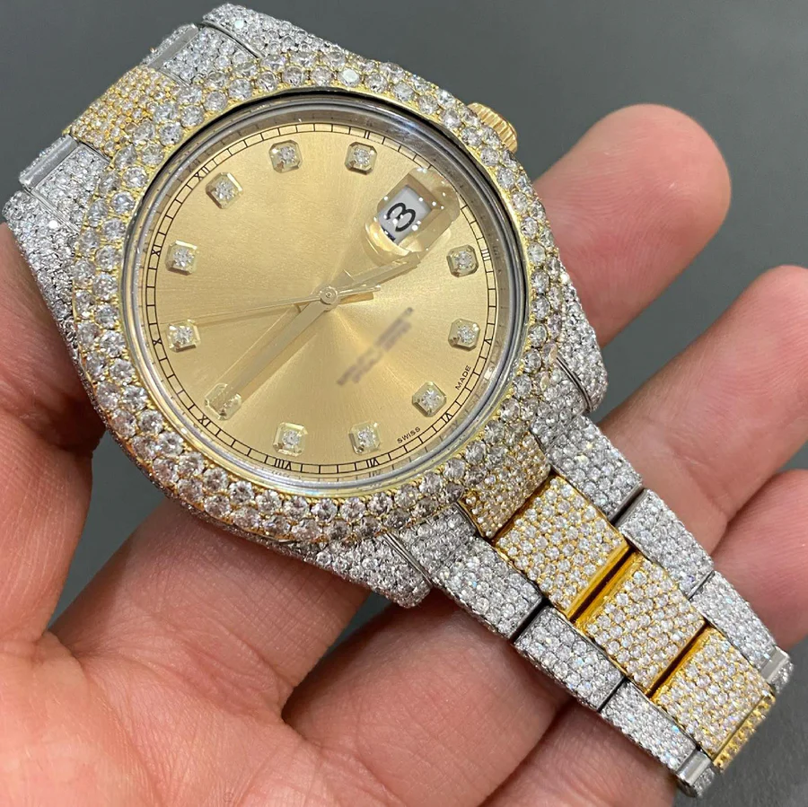 Iced Out VVS Moissanite Diamond Rolex Bust Down Luxury Watch (Pass Diamond Tester)