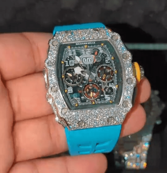 Iced Out VVS Moissanite Diamond Richard Mille Bust Down Luxury Blue Band Watch (Pass Diamond Tester)