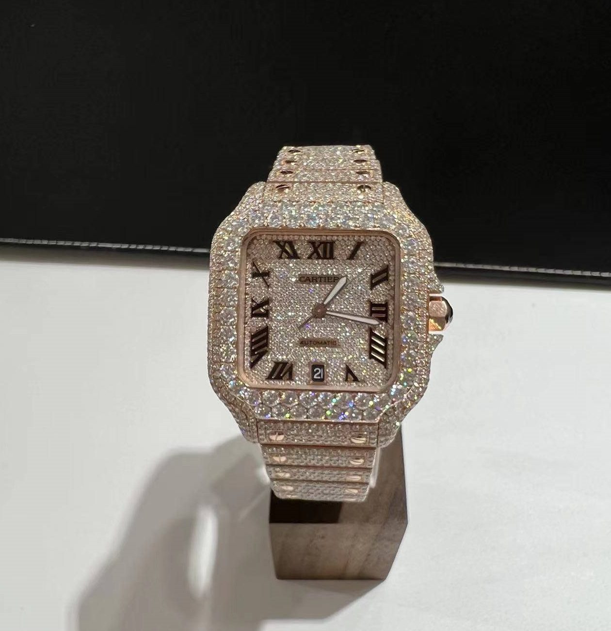 Iced Out VVS Moissanite Diamond Cartier Bust Down Luxury Watch (Pass Diamond Tester)