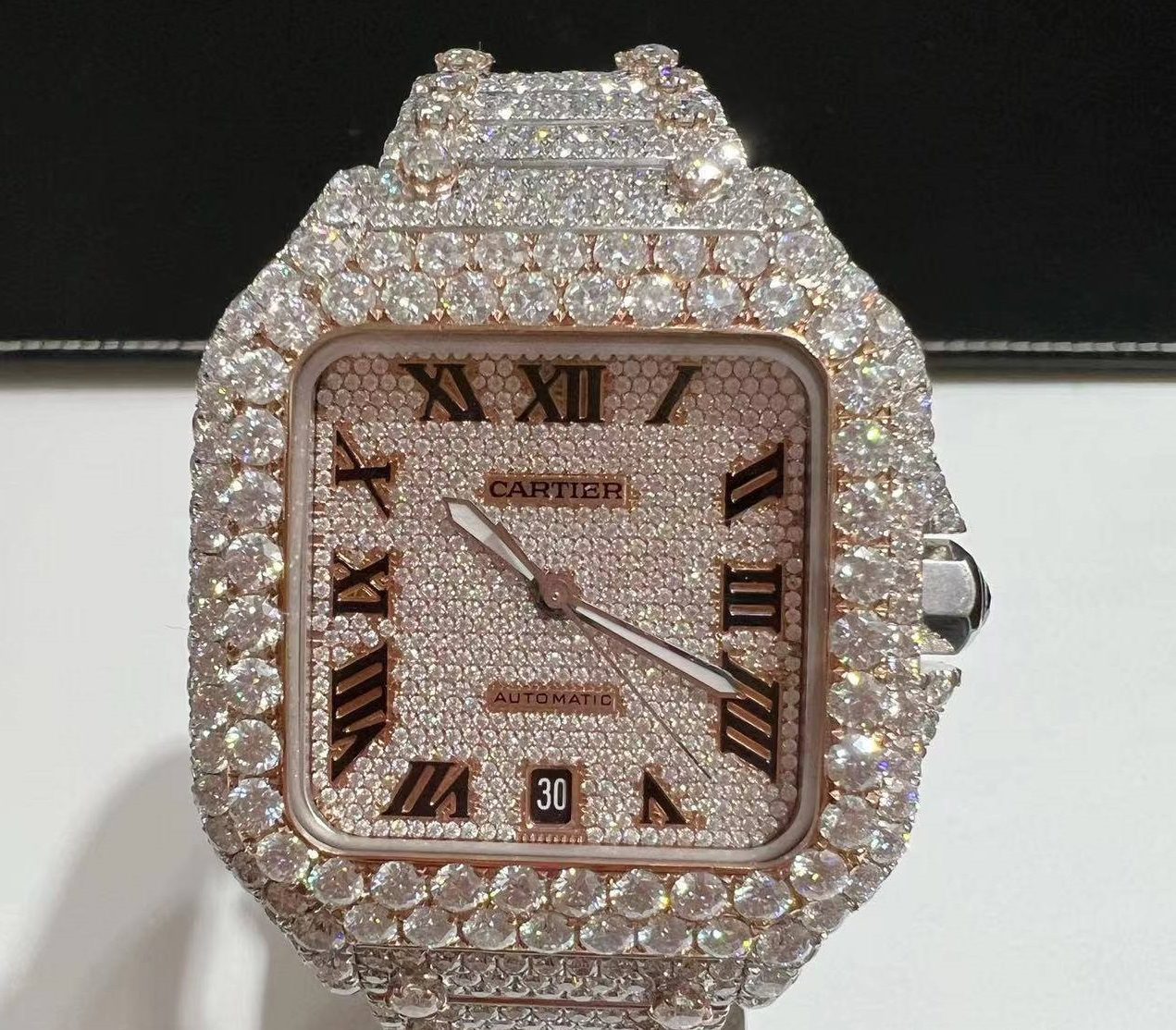 Iced Out VVS Moissanite Diamond Cartier Bust Down Luxury Watch (Pass Diamond Tester)