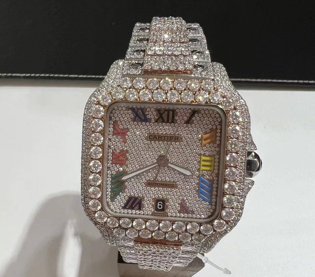 Iced Out VVS Moissanite Diamond Cartier Bust Down Luxury Watch (Pass Diamond Tester)