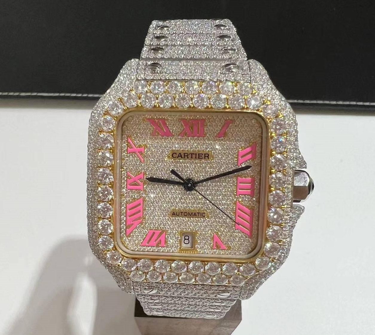 Iced Out VVS Moissanite Diamond Cartier Bust Down Luxury Watch (Pass Diamond Tester)