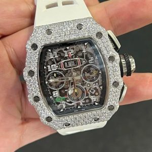 Iced Out VVS Moissanite Diamond Richard Mille Bust Down Luxury White Band Watch (Pass Diamond Tester)