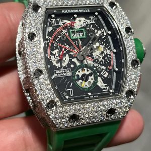 Iced Out VVS Moissanite Diamond Richard Mille Bust Down Luxury Green Band Watch (Pass Diamond Tester)