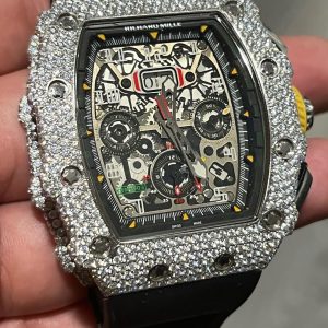 Iced Out VVS Moissanite Diamond Richard Mille Bust Down Luxury Black Band Watch (Pass Diamond Tester)