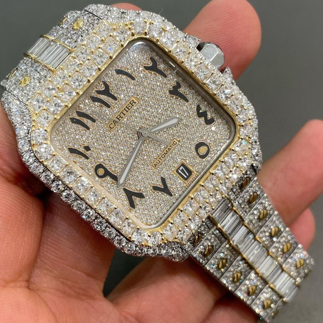 Iced Out VVS Moissanite Diamond Cartier Bust Down Luxury Watch (Pass Diamond Tester)