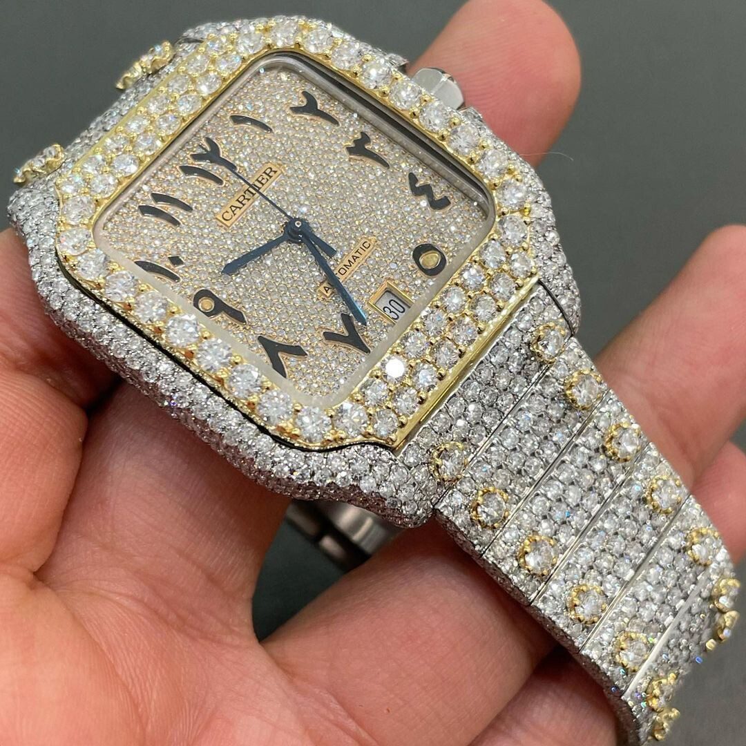 Iced Out VVS Moissanite Diamond Cartier Bust Down Luxury Watch (Pass Diamond Tester)