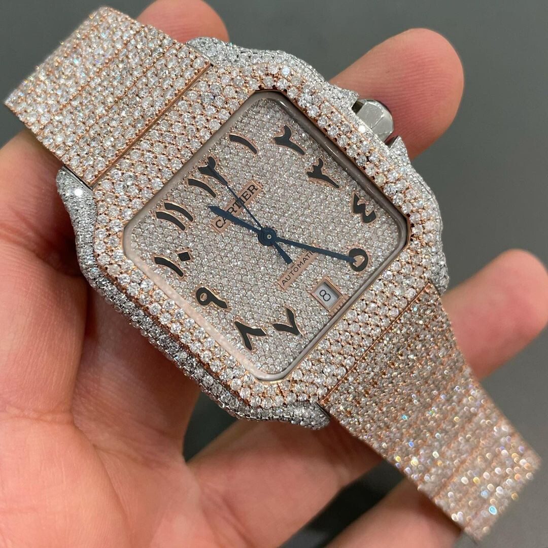 Iced Out VVS Moissanite Diamond Cartier Bust Down Luxury Watch (Pass Diamond Tester)