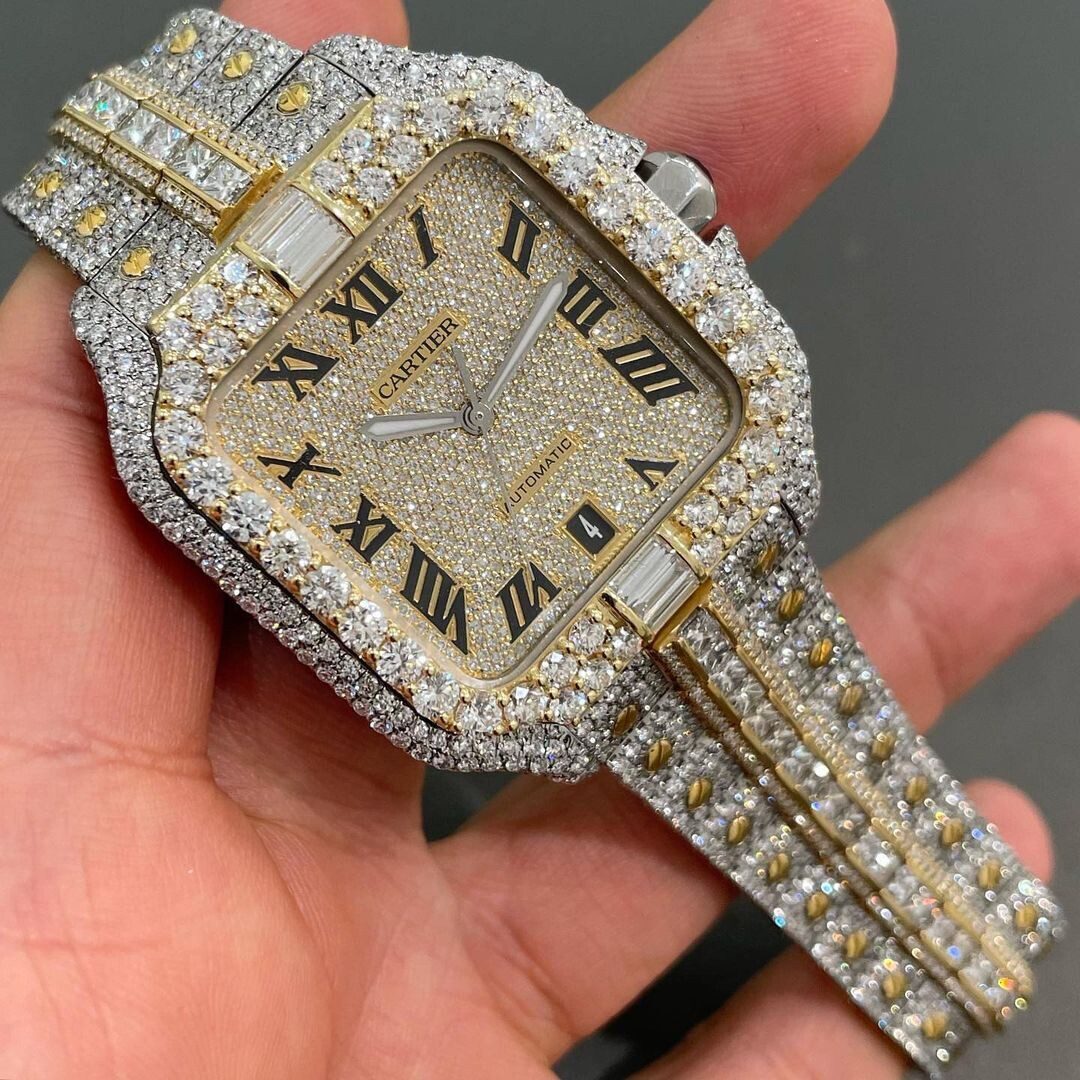 Iced Out VVS Moissanite Diamond Cartier Bust Down Luxury Watch (Pass Diamond Tester)