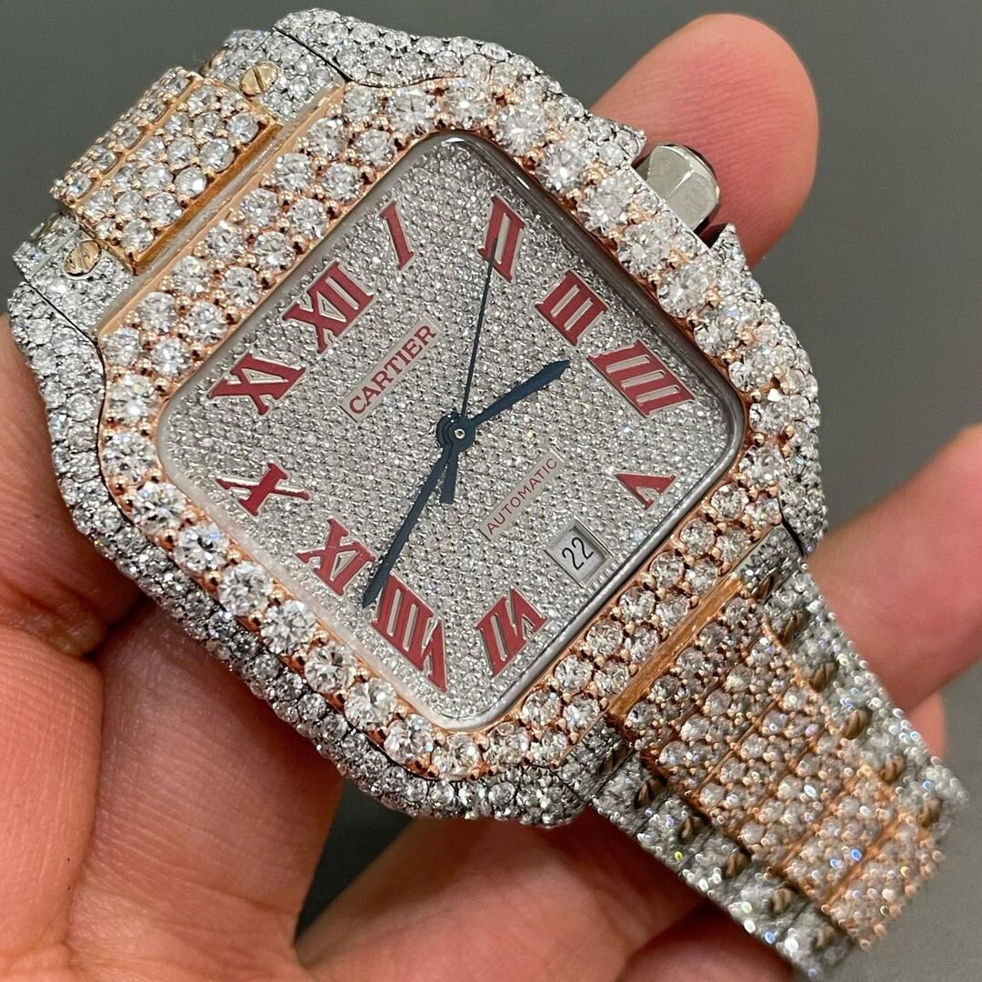 Iced Out VVS Moissanite Diamond Cartier Bust Down Luxury Watch (Pass Diamond Tester)