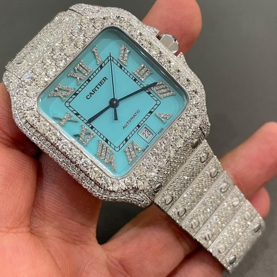 Iced Out VVS Moissanite Diamond Cartier Bust Down Luxury Watch (Pass Diamond Tester)