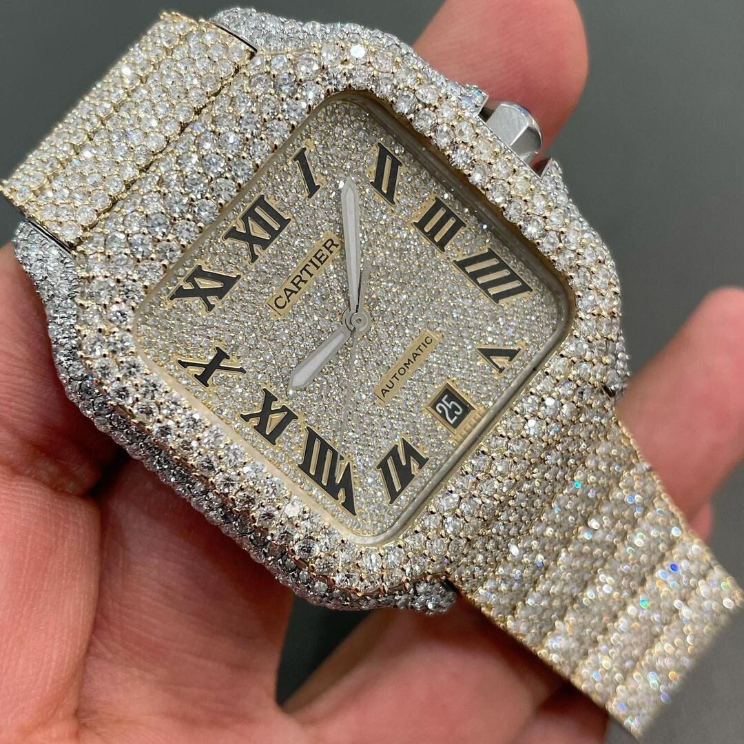 Iced Out VVS Moissanite Diamond Cartier Bust Down Luxury Watch (Pass Diamond Tester)