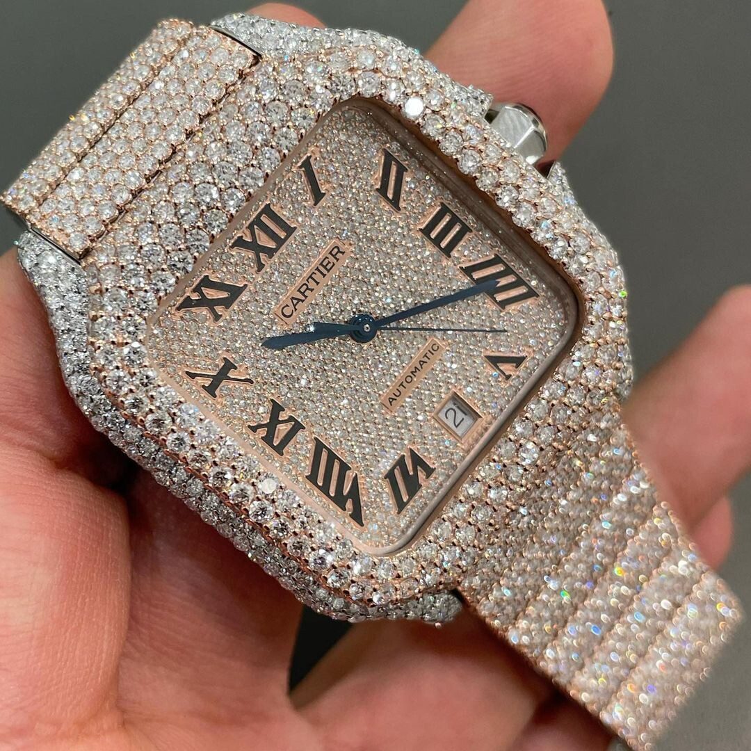 Iced Out VVS Moissanite Diamond Cartier Bust Down Luxury Watch (Pass Diamond Tester)