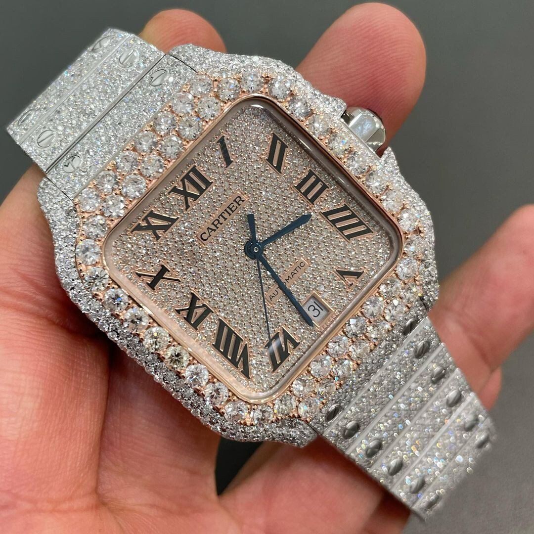 Iced Out VVS Moissanite Diamond Cartier Bust Down Luxury Watch (Pass Diamond Tester)